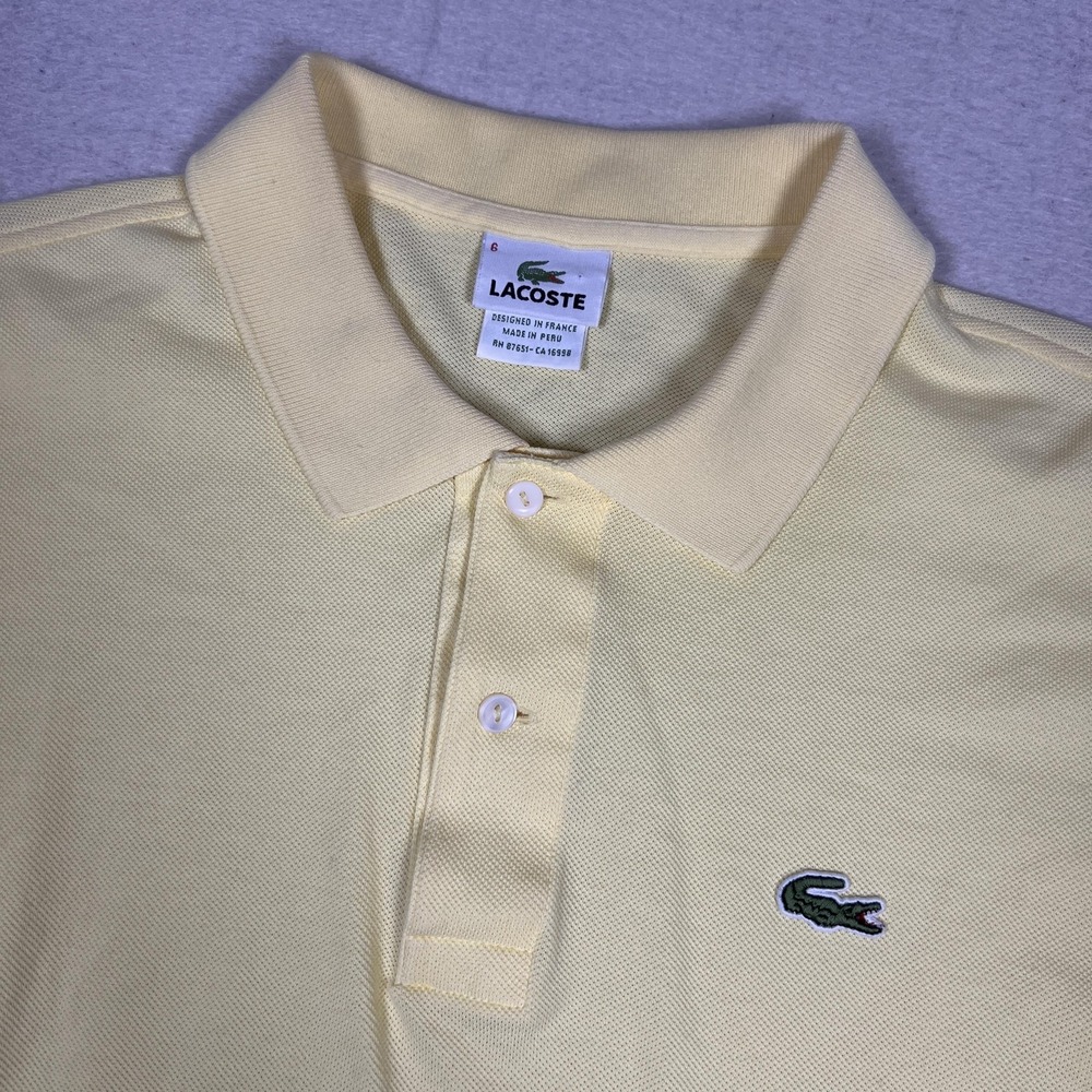 Lacoste Polo Shirt Mens XL Yellow Short Sleeve Cotton Croc Logo Peru Pique